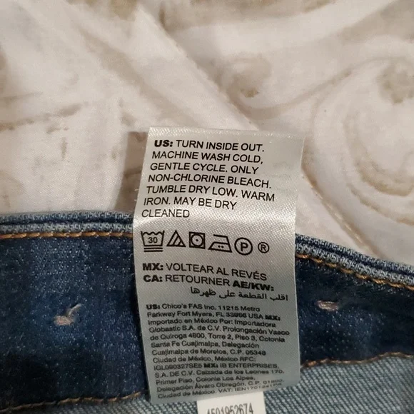 Chico's So Slimming Girlfriend Slim Leg Ankle Animal Print Trim Size 12R Jeans - Picture 10 of 14